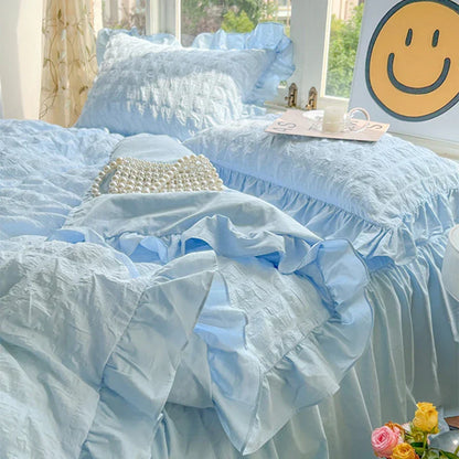 Decorbites™ Koreanische Prinzessin Weiche Bettwäsche-Set, Waschbaumes Baumwolle Einfarbig Daunenbezug-Kollektion