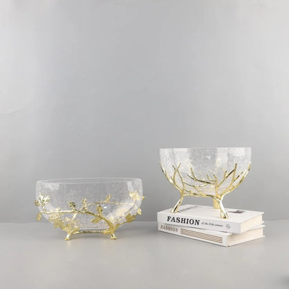 Decorbites™ Goldener Ast Glas Obstteller: Stilvolles Aufbewahrungsgefäß für Zuhause & Dekorationsaccessoire