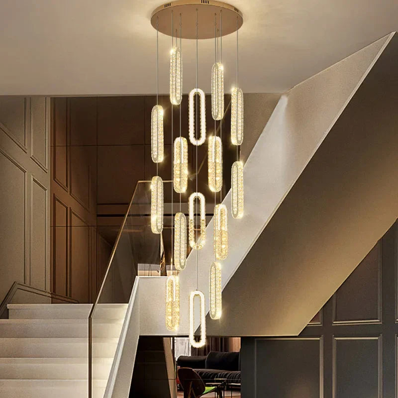 Gold Crystal Pendant Light 20-Light Elongated