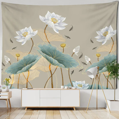 Decorbites™ Koi-Lotus-Tinten-Gobelin-Wandbehang – Bohème-Ästhetik für die Hausdekoration