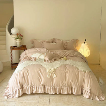 Decorbites™ Spitzenstickerei-Prinzessinnen-Bettwäsche-Set - Bettbezug, Laken, Kissenbezüge - Blau Rosa Lila
