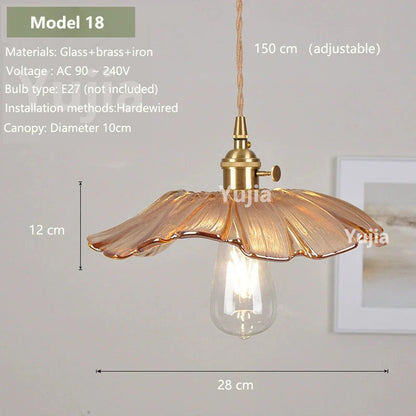Vintage Amber Glass Pendant Light With Brass Detail