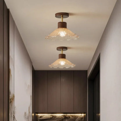 Decorbites™ Bernsteinglas-Holz-LED-Deckenleuchte für modernes Wohnzimmer.