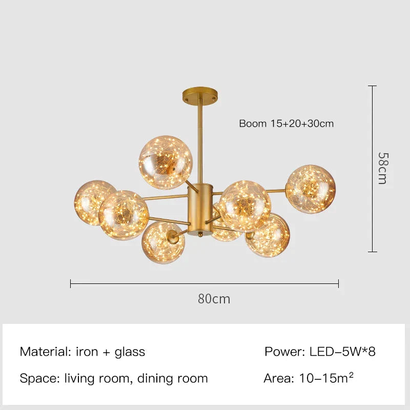 Decorbites™ Gold Star Glas-Kugelleuchte: Moderne nordische LED-Kronleuchter für die Hausdekoration
