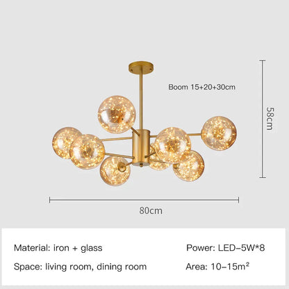 Decorbites™ Gold Star Glas-Kugelleuchte: Moderne nordische LED-Kronleuchter für die Hausdekoration