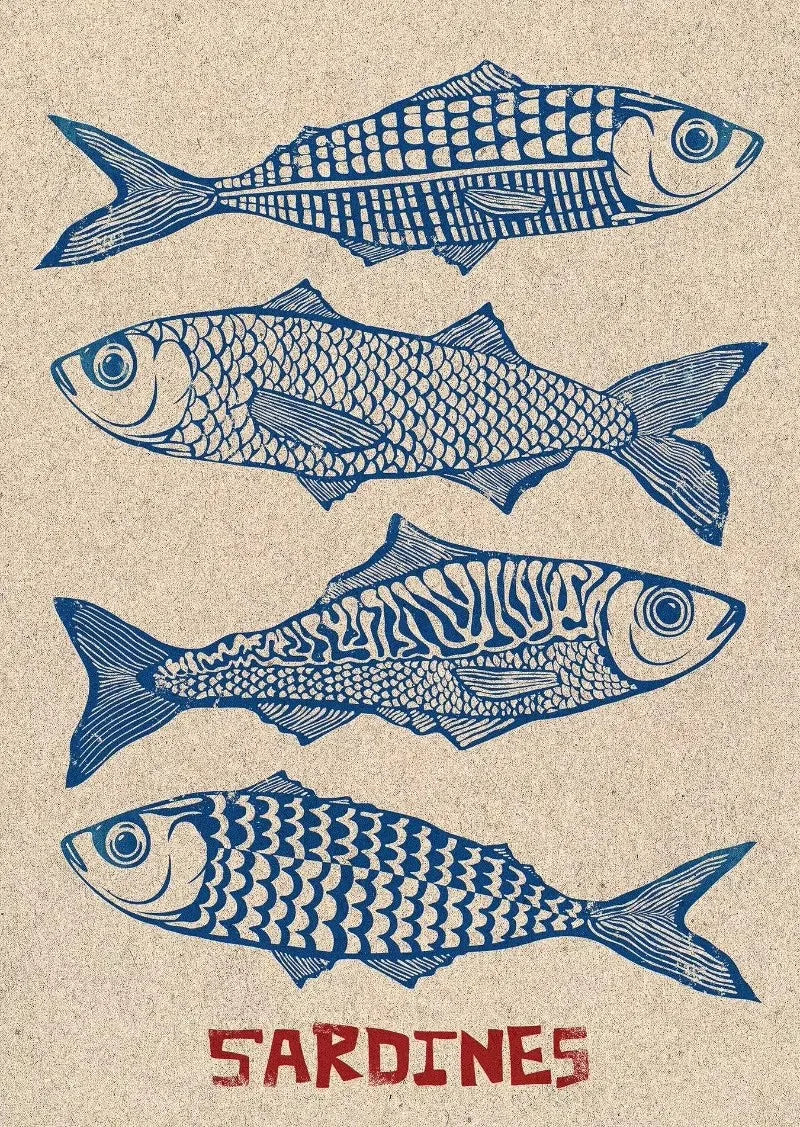 Colorful Sardine Lobster Crab Fish Ocean Animal Poster Canvas Painting Vintage Wall Art For Kitchen Living Room Home Decoration