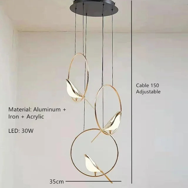 Decorbites™ Goldene Elster-Vogel-Deckenleuchter | Moderne LED-Ringlampe für Esszimmer & Dekoration