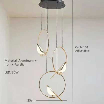 Decorbites™ Goldene Elster-Vogel-Deckenleuchter | Moderne LED-Ringlampe für Esszimmer & Dekoration