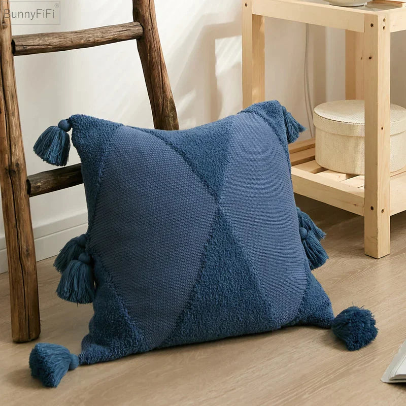 Decorbites™ Gestricktes Senfblau Quasten Kissenbezug für Heim-Sofa-Bett-Dekoration