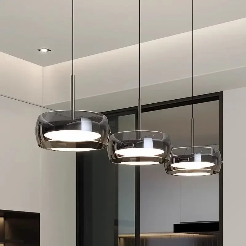Modern Gray Glass Pendant Light With Plated Finish