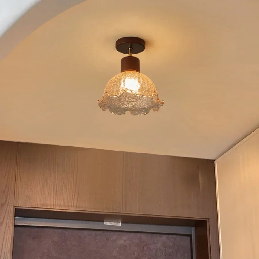 Decorbites™ Amber Ice Crack Glass Wood Deckenleuchte - Nordisch Modernes LED-Leuchten