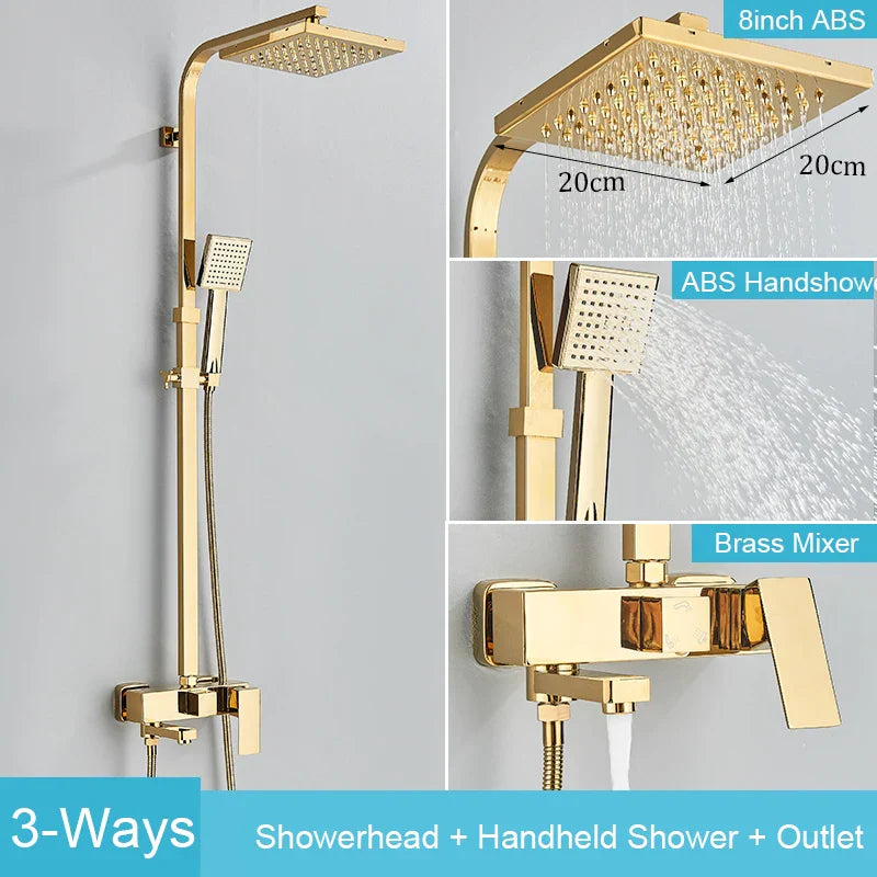 Decorbites™ Schwarzes Messing-Duscharmatur-Set Regendusche Badewannenarmatur mit Badezimmerregal