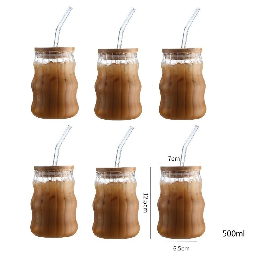 Decorbites™ Glasbecher-Set mit Deckel und Trinkhalm, transparentes Trinkgeschirr für Tee, Saft, Bier oder Milch