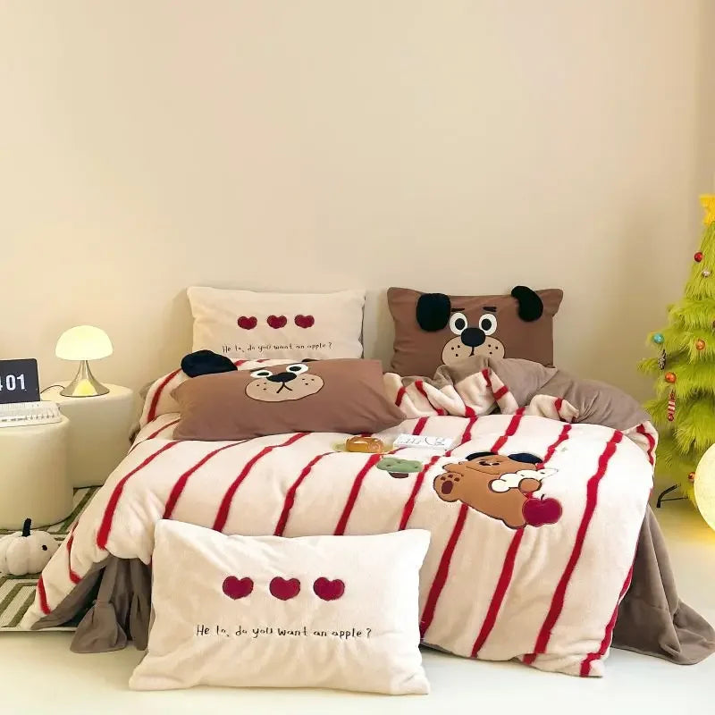 Decorbites™ Gemütliches Herbst-Winter Bettdecken-Set in King-Size mit Samt-Deckenbezug