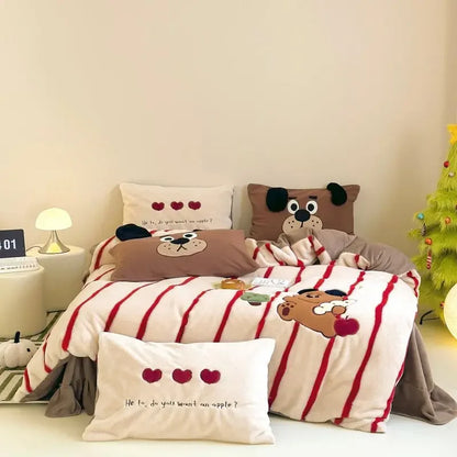 Decorbites™ Gemütliches Herbst-Winter Bettdecken-Set in King-Size mit Samt-Deckenbezug