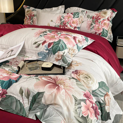 Decorbites™ Ägyptische Baumwoll-Blumen-Bettwäsche-Set, Luxus 1000TC Daunendeckelbezug, Laken, Kissenbezüge