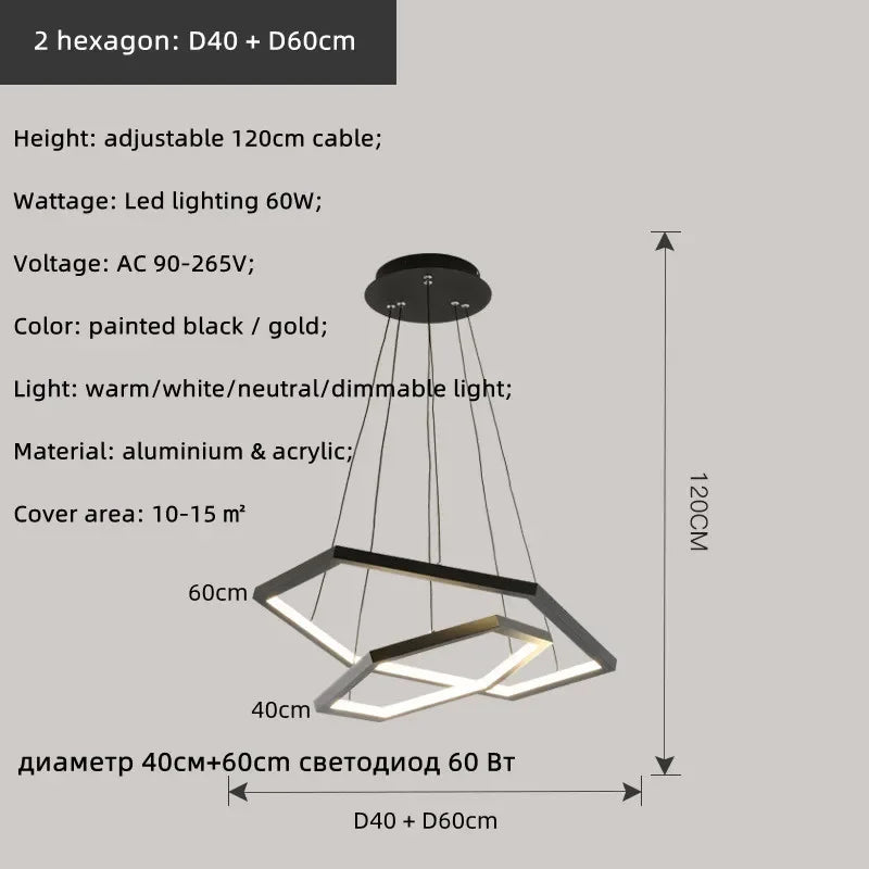 Decorbites™ Sechseckige Aluminium LED Hängelampe dimmbar minimalistischer Kronleuchter für Wohnzimmer Schlafzimmer