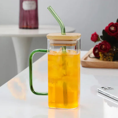 DecorBites™ 400ml Square Glass Mug, Microwave Safe, Transparent, Party Beer Coffee Cup