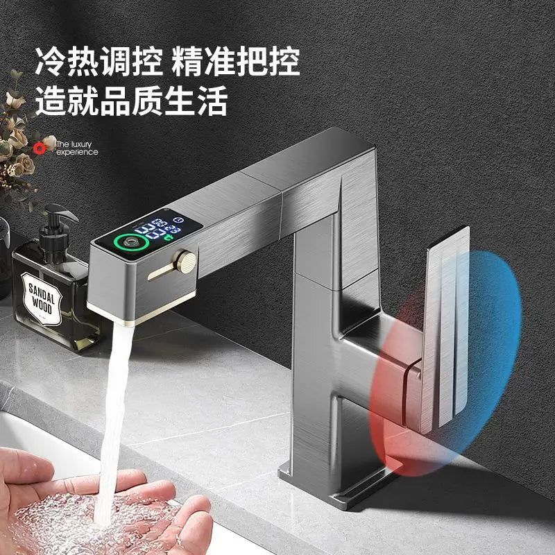 Decorbites™ LED-Beckenarmatur Ausziehbarer Mischbatterie Heißes und Kaltes Wasser Badezimmer-Waschbecken Waschtisch
