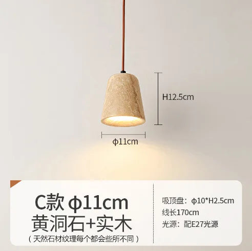 Decorbites™ Japanisches Holzturm-Stein-Hängeleuchte, Wabi-Sabi-Stil Gelber Hohlstein-Lampe