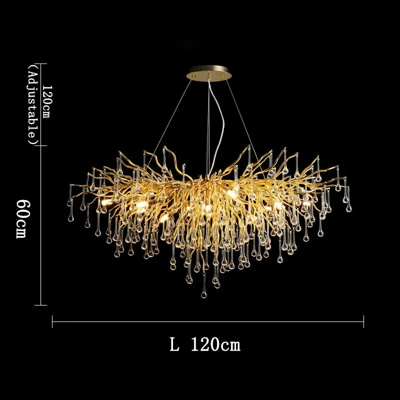 Decorbites™ Goldener Ast-Kristall-Lüster für modernes luxuriöses Wohnzimmer & Hotelfoyer-Dekor
