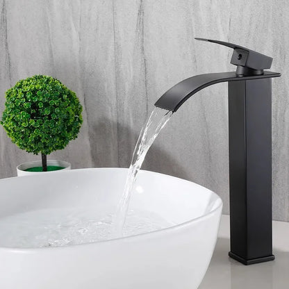 Decorbites™ Schwarz Messing Wasserfall Badezimmer Waschbecken Armatur Kalt Warm Mischer Einhebel Deckenmontage