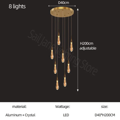 DecorBites™ Gold Crystal Chandelier for Modern Living, Dining & Stair Lighting