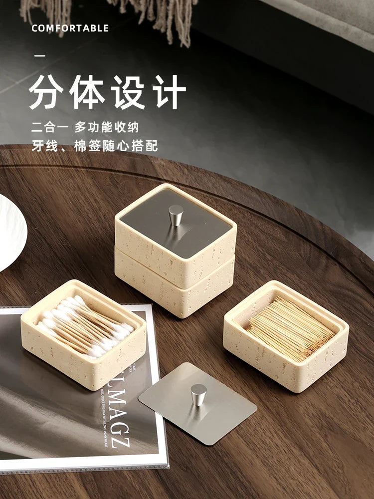 Decorbites™ Doppeldecker-Schmuckorganizer mit Naturstein, 2-in-1 Zahnseidenbox & Badezimmer-Dekoration