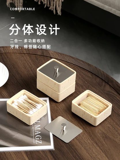 Decorbites™ Doppeldecker-Schmuckorganizer mit Naturstein, 2-in-1 Zahnseidenbox & Badezimmer-Dekoration
