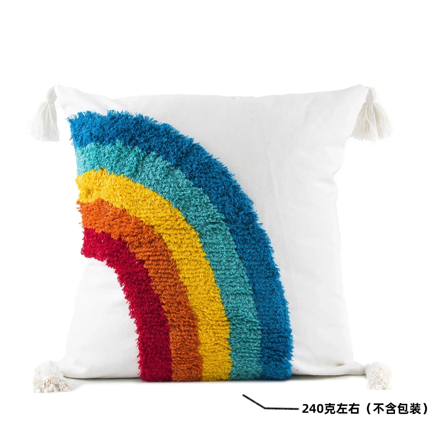 DecorBites™ Geometric Hand-Embroidered Tassel Pillowcase