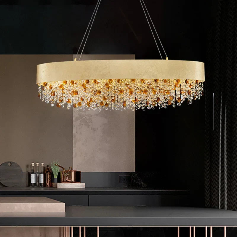 Decorbites™ Rundes Kristall-Leuchter-Pendant-Lampe für Wohnzimmer, Hotelfoyer, Kücheninsel