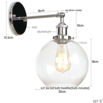 Decorbites™ Glasgloben-LED-Wandleuchte Modern Industrie Rustikal Vintage Nachttischlampe