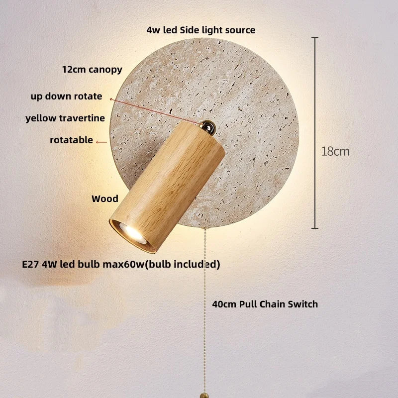 Decorbites™ LED-Tastenschalter-Wandleuchte in Gelbem Travertin mit Weißem Glas - Modernes Nordisches Design