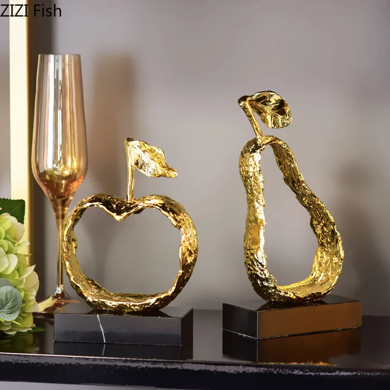 Decorbites™ Fruchtgeformte Metallkunst Äpfel/Birne Ausgehöhlte Skulptur Moderne Wohnraumausstattung