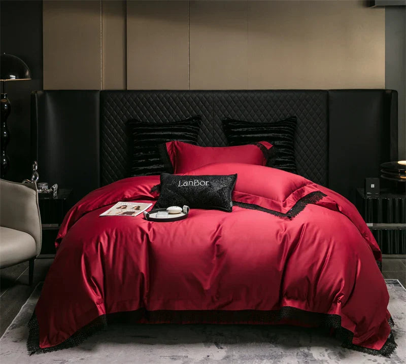 Decorbites™ Französische Spitzenkante-Bettwäsche-Set, 1000TC Ägyptische Baumwolle, Queen King, Daunendecke, Laken, Kissenbezüge