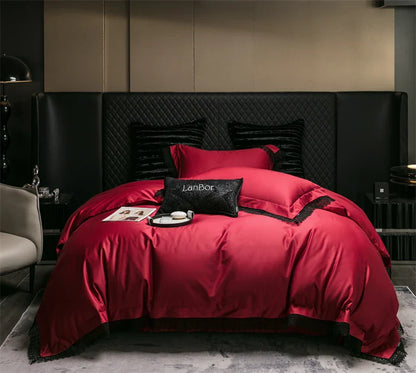 Decorbites™ Französische Spitzenkante-Bettwäsche-Set, 1000TC Ägyptische Baumwolle, Queen King, Daunendecke, Laken, Kissenbezüge