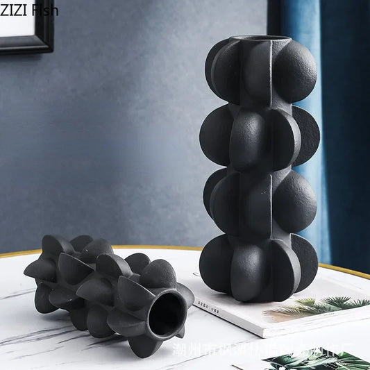Decorbites™ Geometrische Spirale Harz-Vase – Schwarz-weiße Blumen-Vase für die Heimdekoration