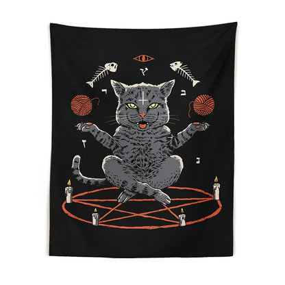 DecorBites™ Cat Coven Tapestry Wall Hanging - Cool Black Witchcraft Decor for Living Room and Bedroom