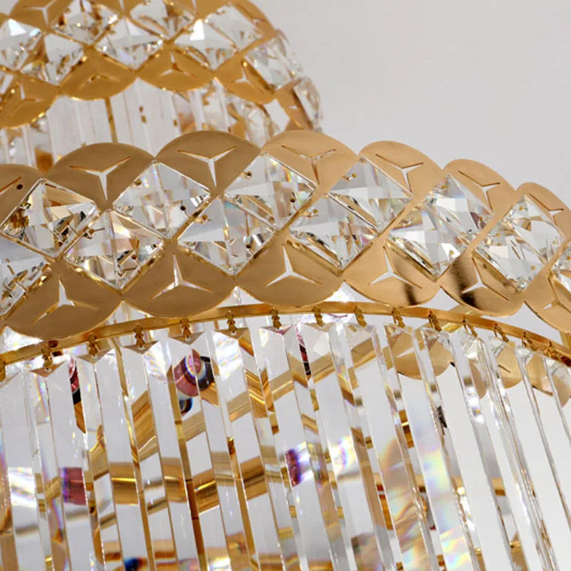 Modern Gold Crystal Staircase Long Drop Pendant Light