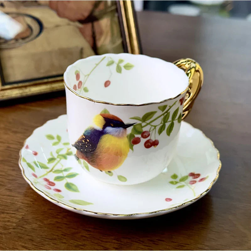 Decorbites™ Vogelmuster Keramik vergoldete Kaffeetasse & Untertasse Set