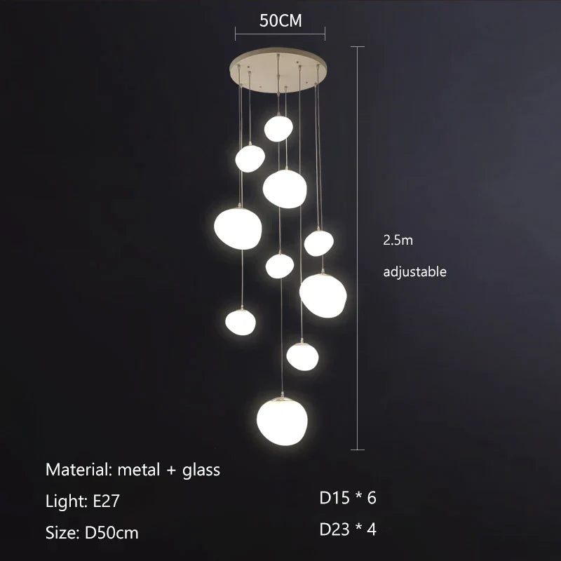 Decorbites™ Gregg Glass Hängeleuchte - Weiße LED-Kieselstein-Pendelleuchte für Villentreppen & Geschäfte