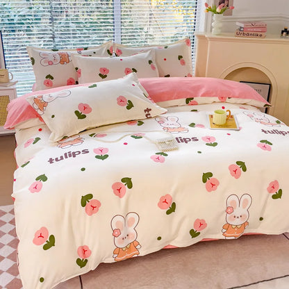 DecorBites™ Cotton Printed Bedding Set: Thick & Cozy Single Bedclothes for Adults & Kids