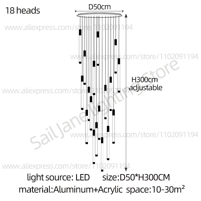Modern Staircase Pendant Chandelier in Black or Gold