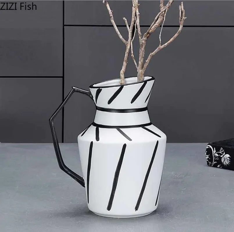 Decorbites™ Elegante gestreifte Keramikvase für TV-Schrank Handwerk Hydroponik Heimdekoration Geschenk