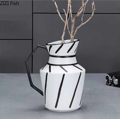 Decorbites™ Elegante gestreifte Keramikvase für TV-Schrank Handwerk Hydroponik Heimdekoration Geschenk