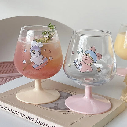DecorBites™ Kawaii Rabbit Glass Goblet: Cute Juice Cup for Girls