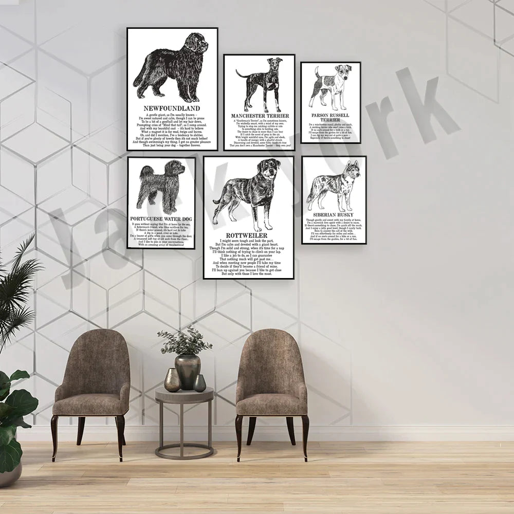 Decorbites™ Hunderassens-Gedichtposter-Sammlung: Vizsla, Pomeranian, Manchester Terrier und mehr