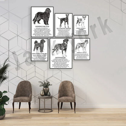 Decorbites™ Hunderassens-Gedichtposter-Sammlung: Vizsla, Pomeranian, Manchester Terrier und mehr