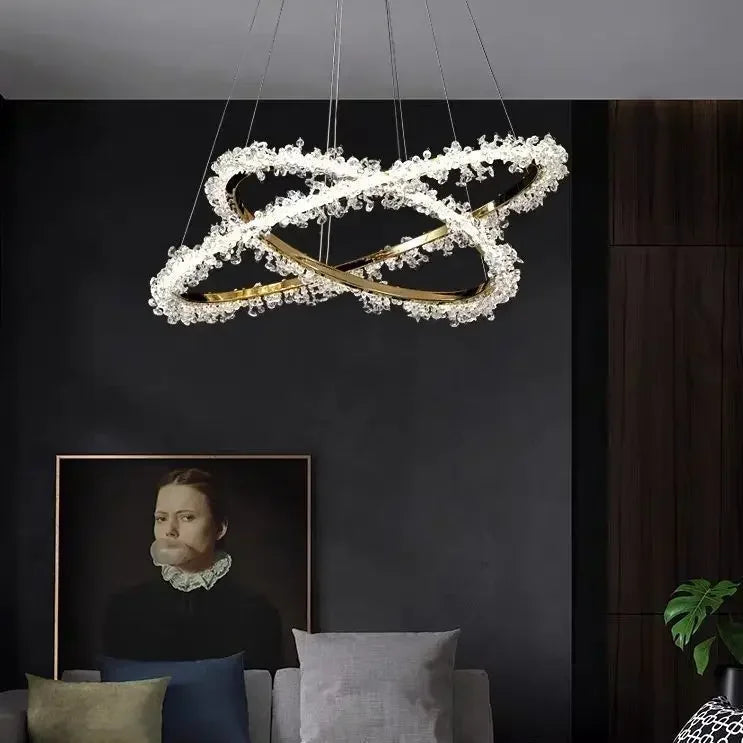 Decorbites™ Golden Round Crystal Chandelier | Nordischer Luxus-LED-Halo-Lüster für das Wohnzimmer