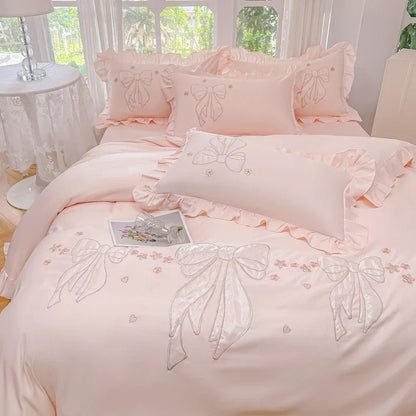 Decorbites™ Eis-Seide-Bestickte Rüschen-Bettwäsche-Set mit kühlendem und hautfreundlichem Gefühl